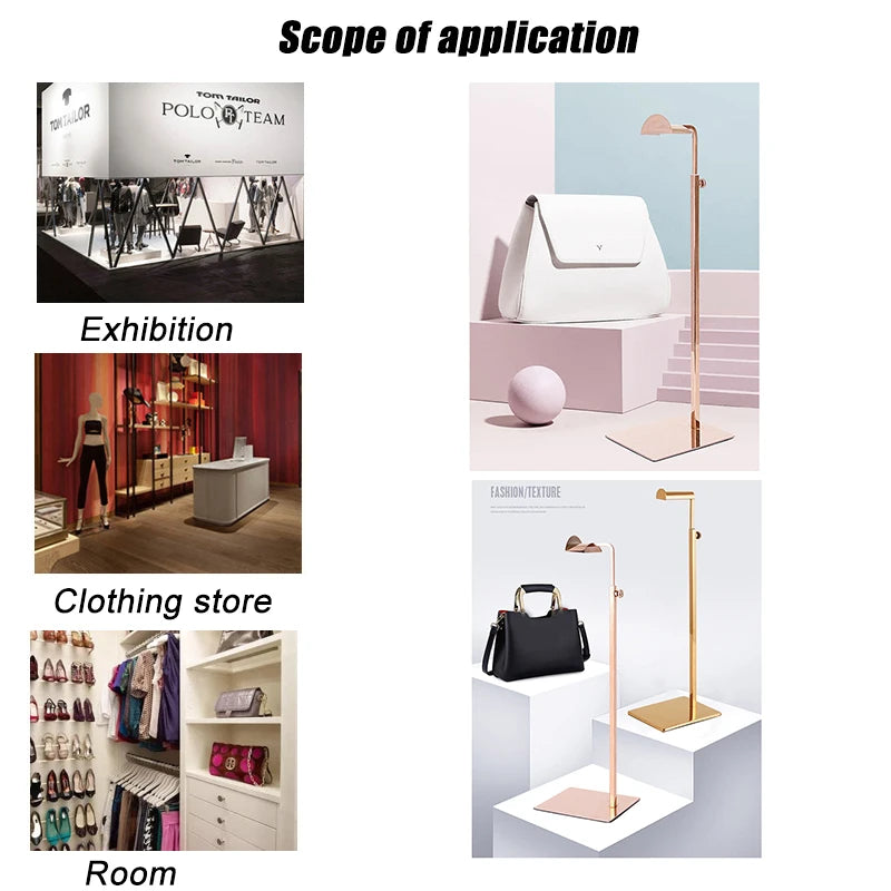 Clothes Display Support Supporter Bag Rack, Stainless Steel Floor Stand, Handbags, Scarves, Adjustable Displaying Pole
