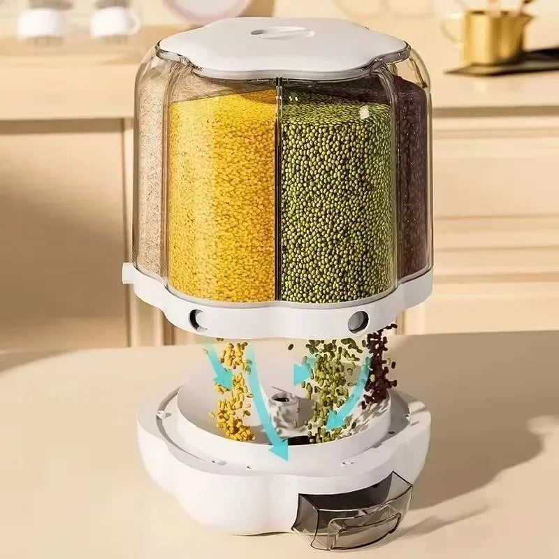 360 Degree Rotating Grain Storage Container Food Dispenser Sealed Insectproof Rice Grain Storage Container Kitchen Accessories