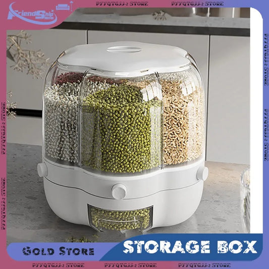 360 Degree Rotating Grain Storage Container Food Dispenser Sealed Insectproof Rice Grain Storage Container Kitchen Accessories