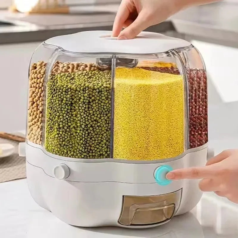 360 Degree Rotating Grain Storage Container Food Dispenser Sealed Insectproof Rice Grain Storage Container Kitchen Accessories