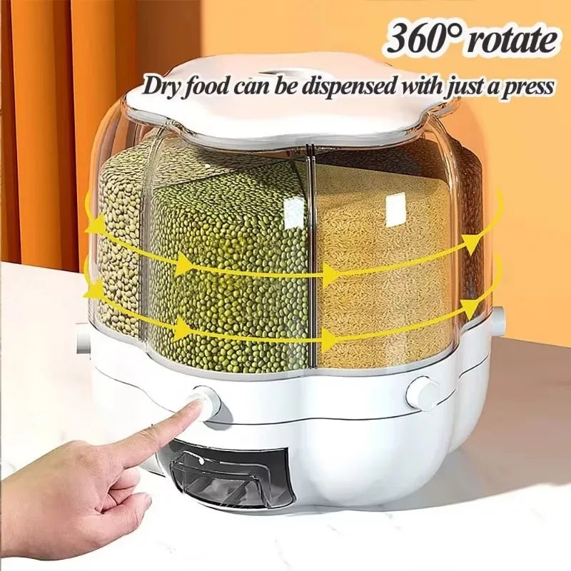 360 Degree Rotating Grain Storage Container Food Dispenser Sealed Insectproof Rice Grain Storage Container Kitchen Accessories