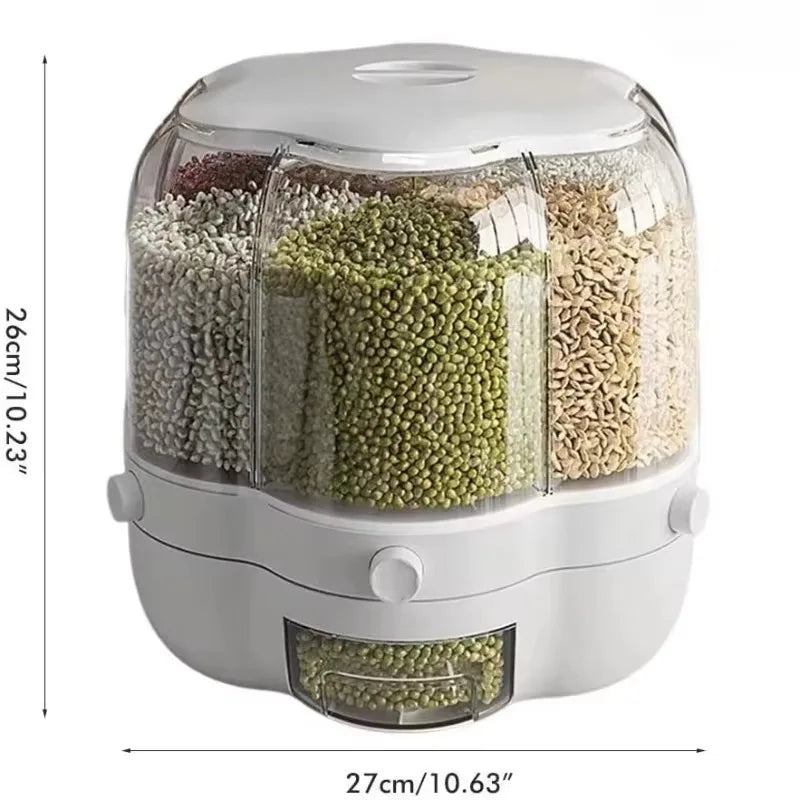 360 Degree Rotating Grain Storage Container Food Dispenser Sealed Insectproof Rice Grain Storage Container Kitchen Accessories