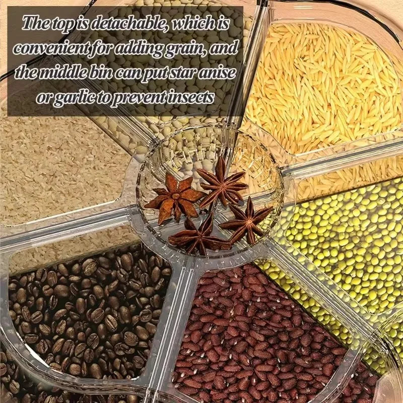 360 Degree Rotating Grain Storage Container Food Dispenser Sealed Insectproof Rice Grain Storage Container Kitchen Accessories
