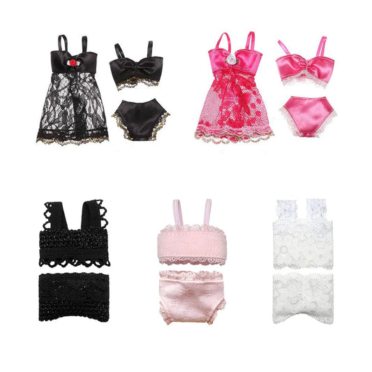 3Pcs/Set 12.5cm Lace Night Dress 3 In 1 Clothes Doll Skirt Sexy Lingerie Clothing Set DIY Pajamas Party Doll Accessories Toys